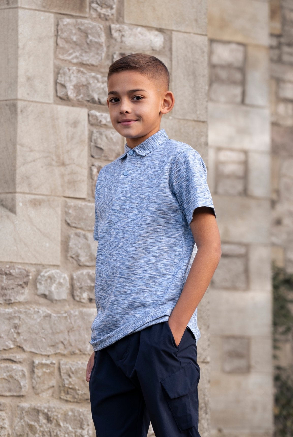 Boys Blue Space Dye Polo V2 - Vincentius