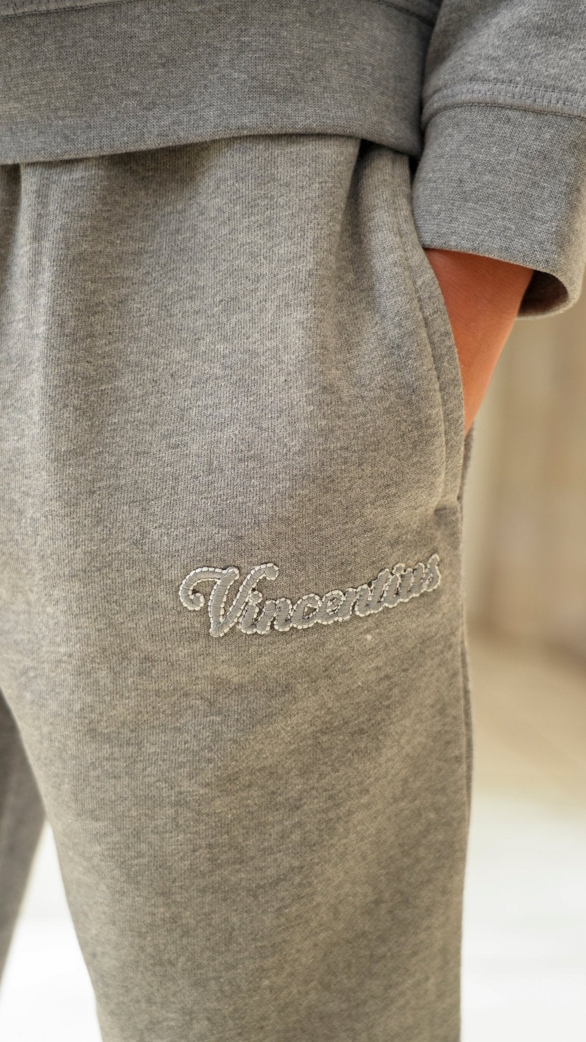 Boy's Loopback Script Crew Neck Tracksuit - Grey Marl - Vincentius