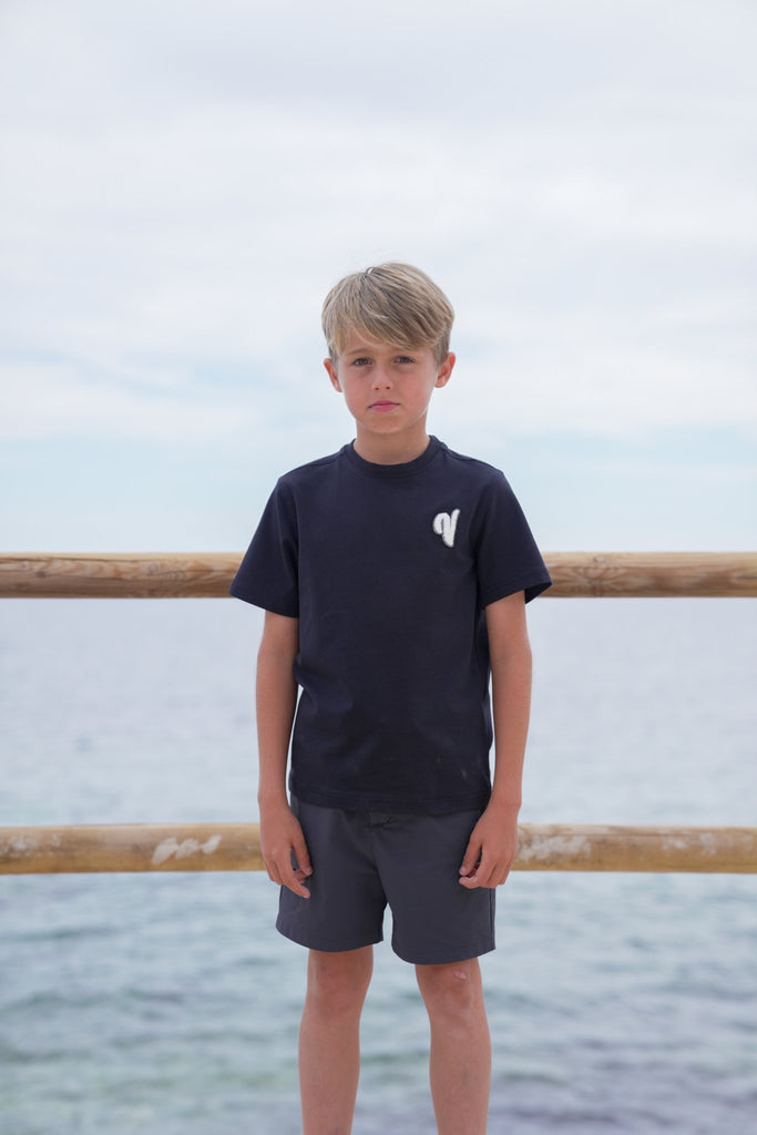 Boy's Luxe V Boucle T-Shirt - Navy - Vincentius