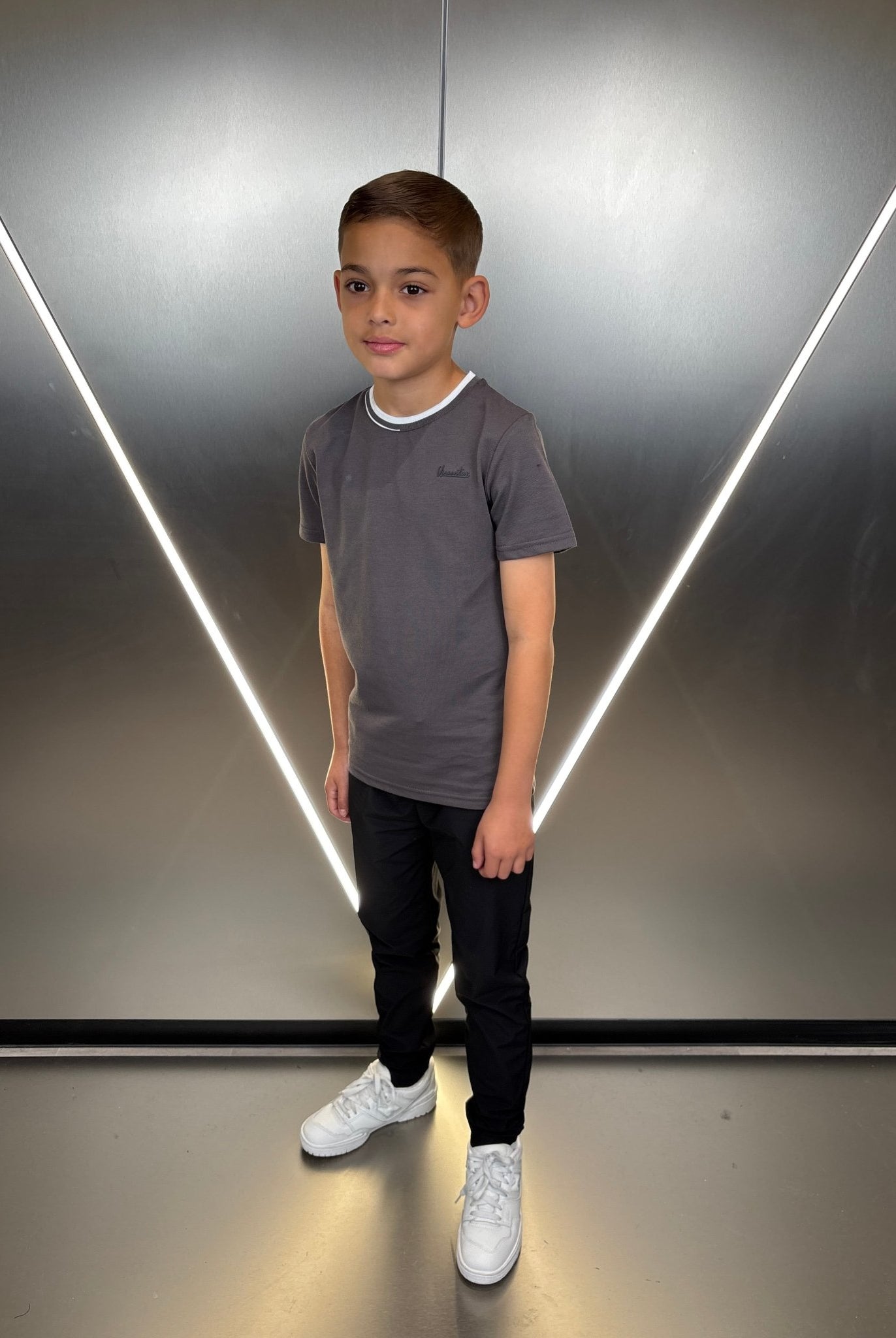Boys Luxury Pique Logo T-Shirt - Charcoal - Vincentius