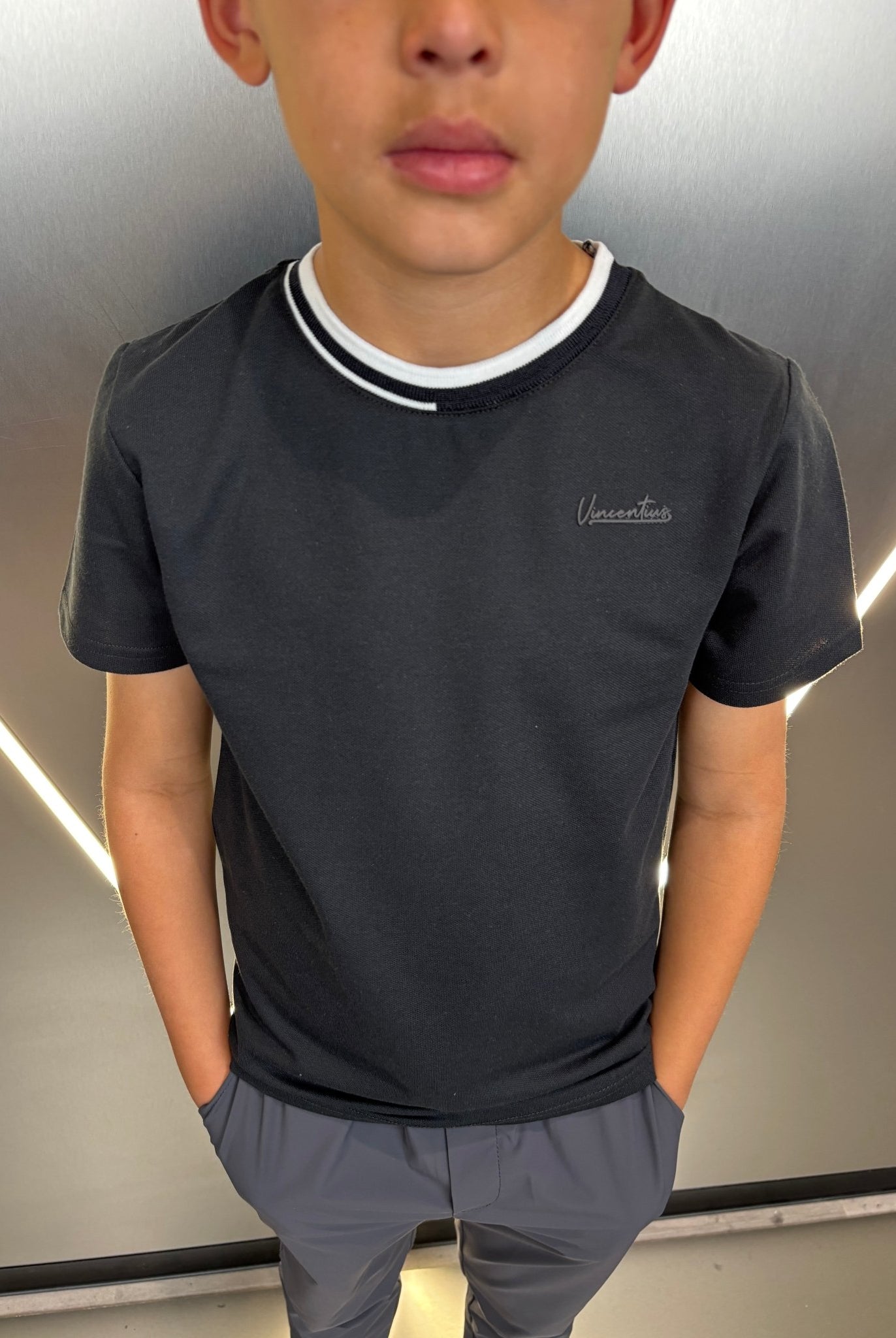 Boys Luxury Pique Logo T-Shirt - Navy - Vincentius