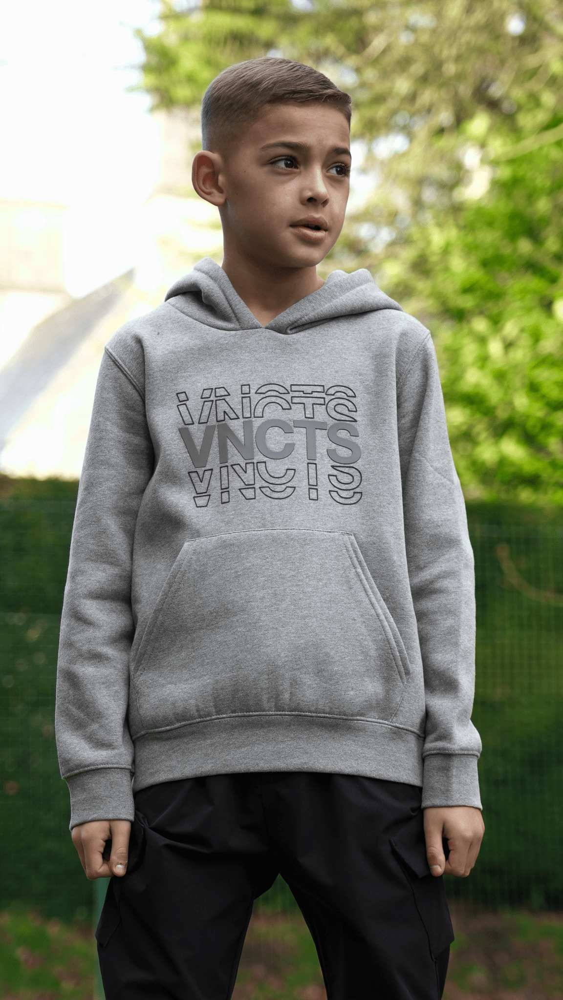 Boy's Rolling Letters Luxe Hoodie - Grey Marl - Vincentius