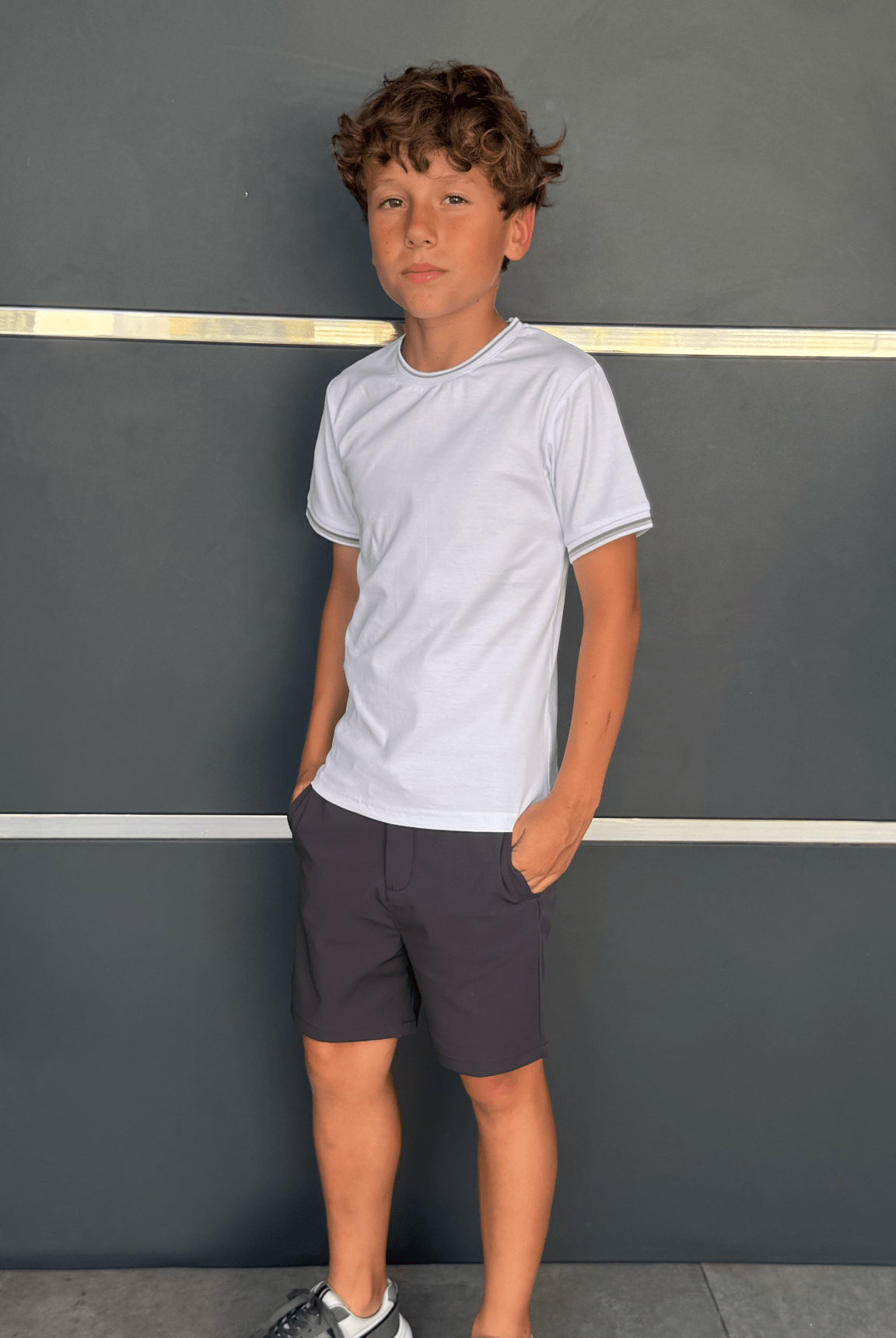 Boy's Striped Cuff T-Shirt - White - Vincentius