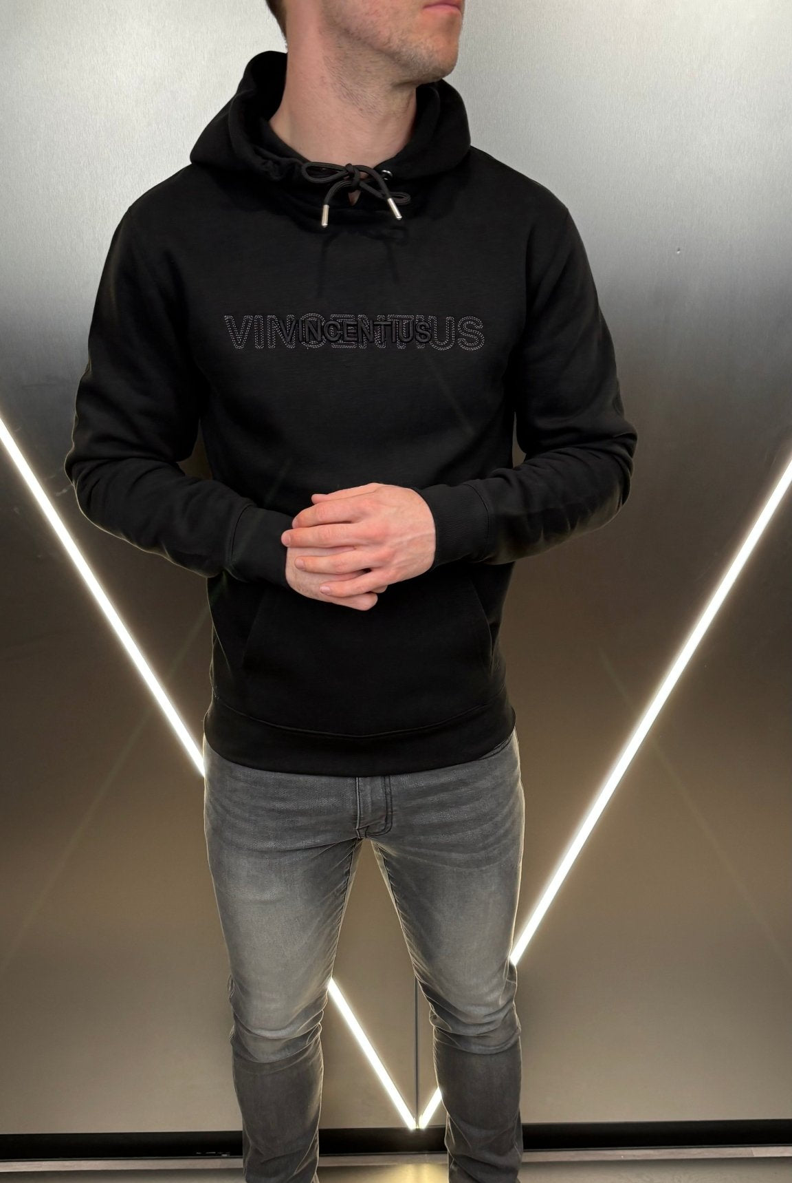 Double Embroidery Luxe Hoodie - Black - Vincentius