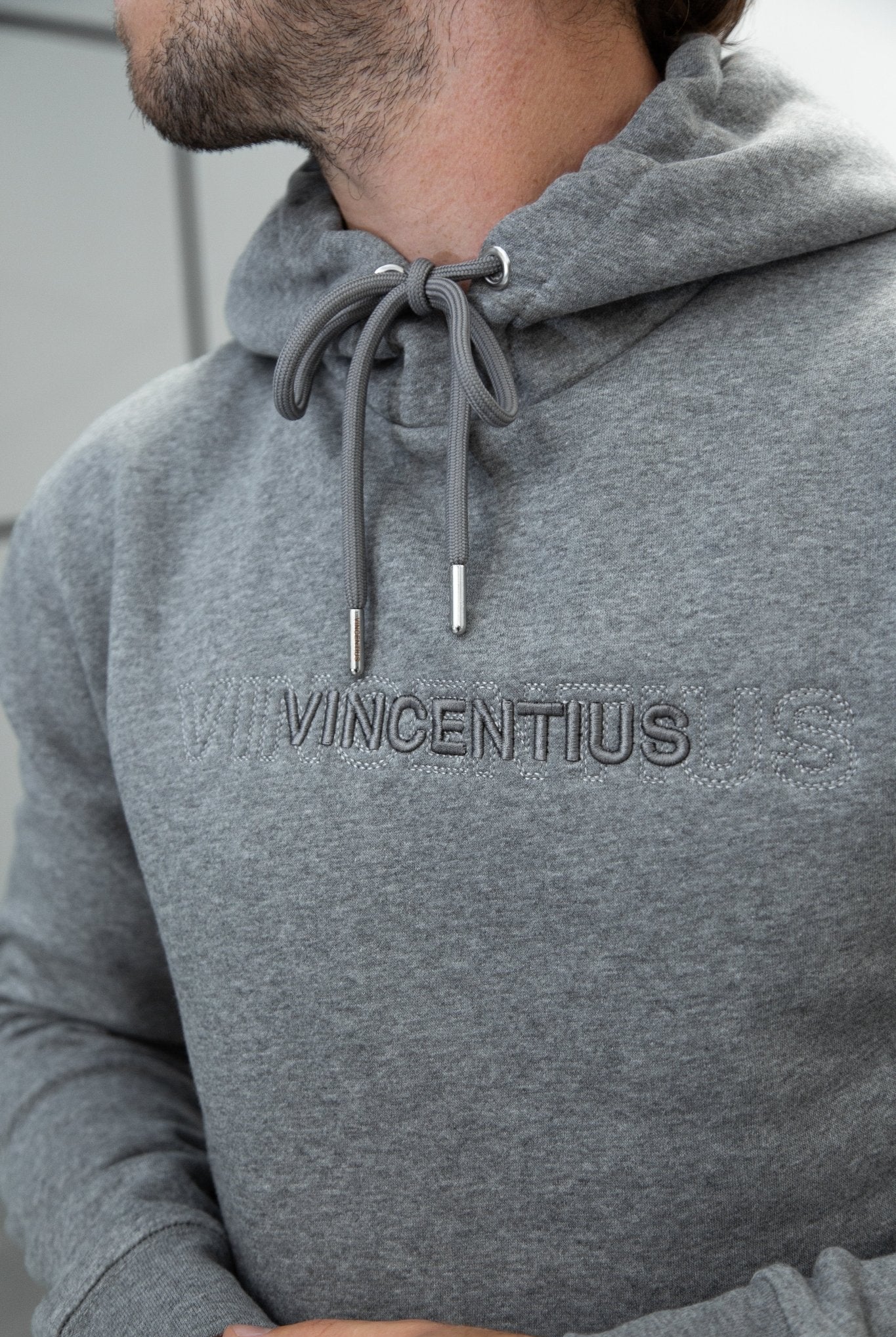 Double Embroidery Luxe Hoodie - Grey Marl - Vincentius