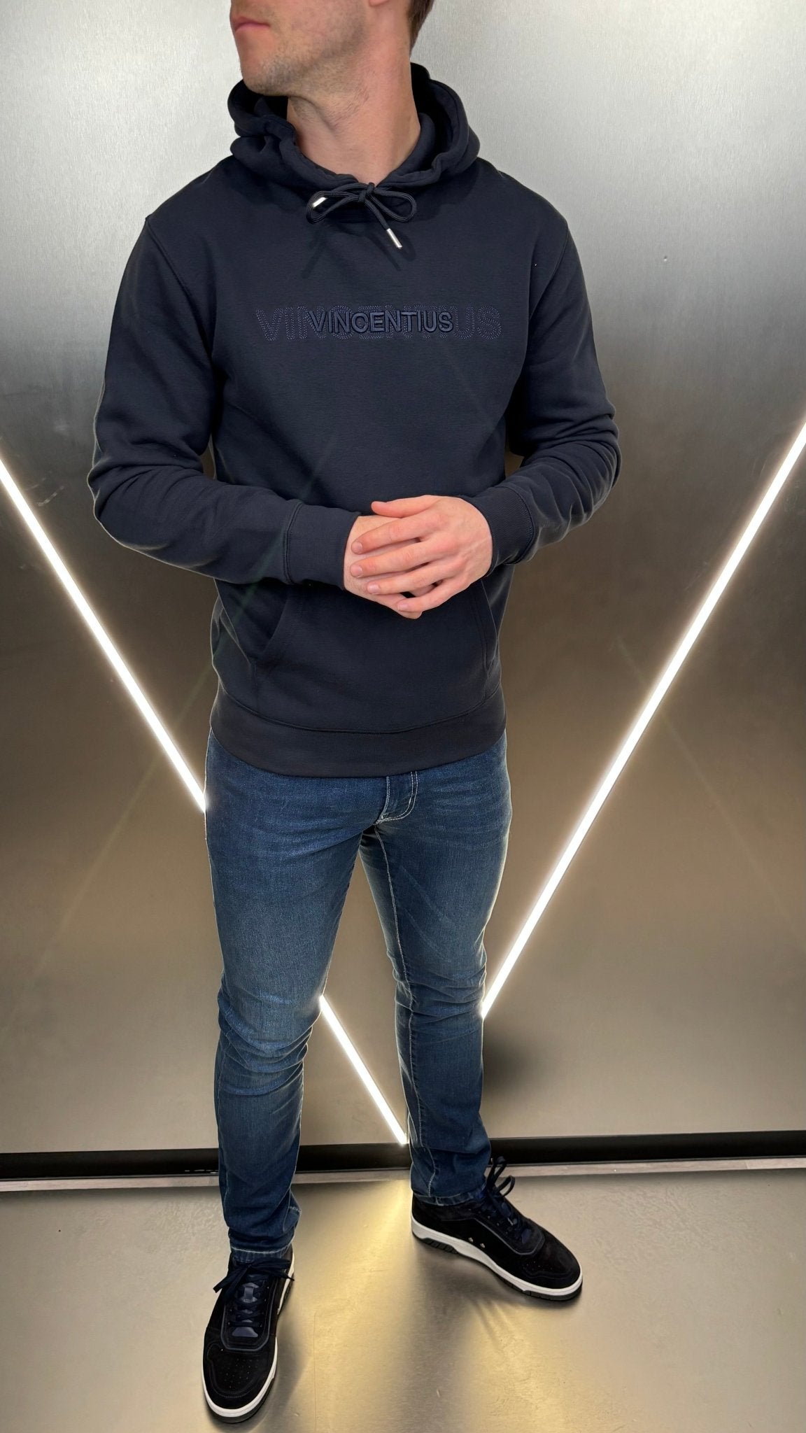 Double Embroidery Luxe Hoodie - Navy - Vincentius