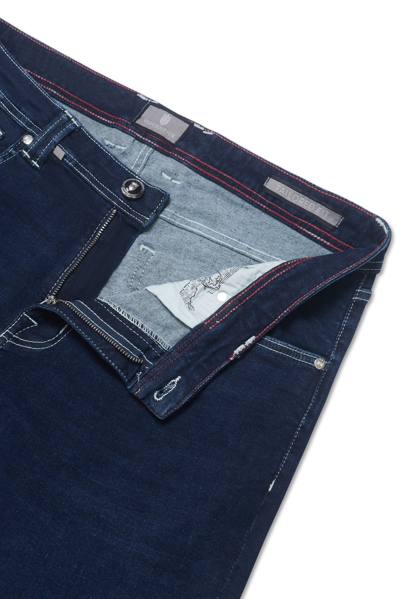 Luxury Edition Tailored Fit Jeans - Mid Blue/Navy Patch - Vincentius