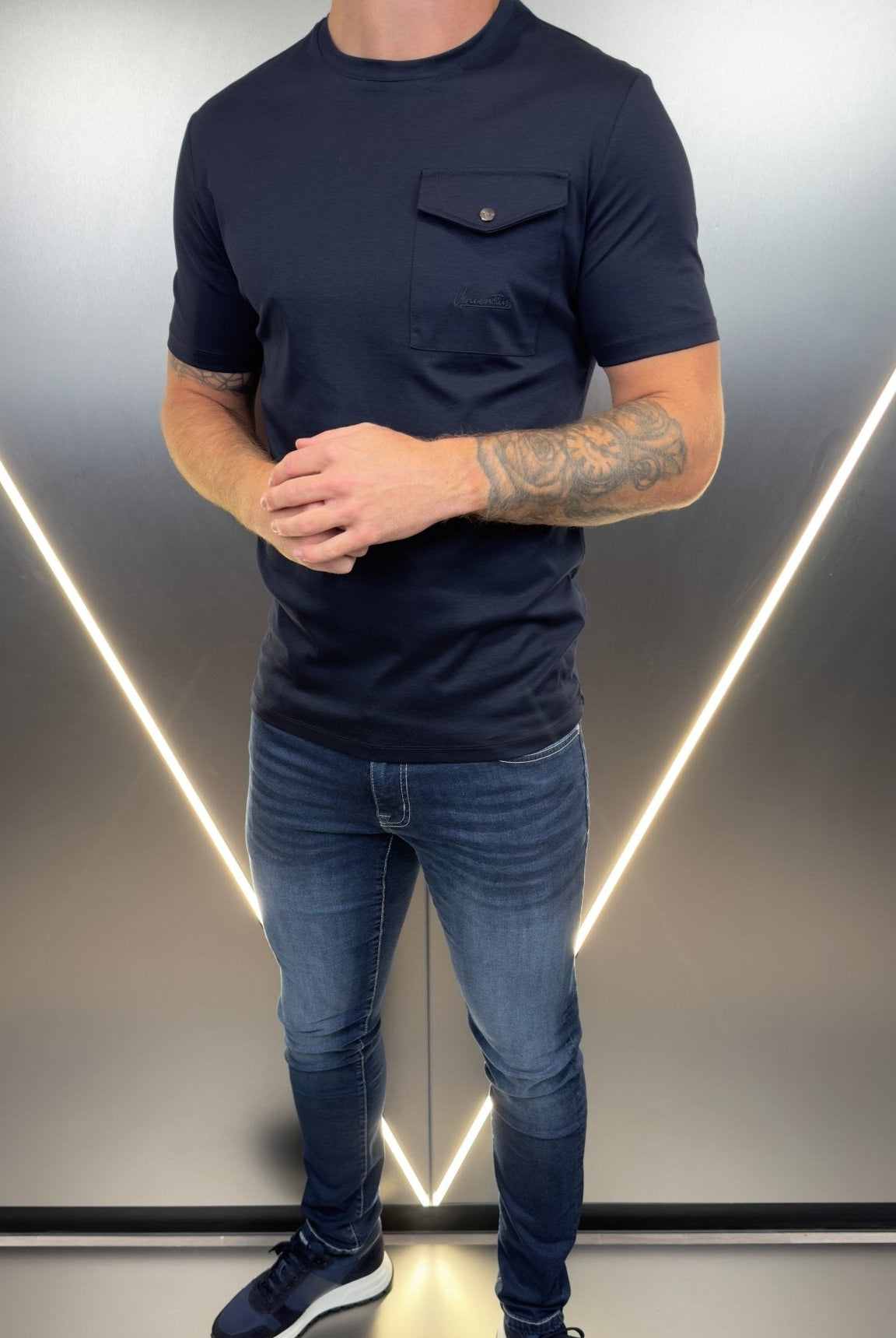 Luxury Mercerised Pocket Logo T-Shirt - Navy - Vincentius