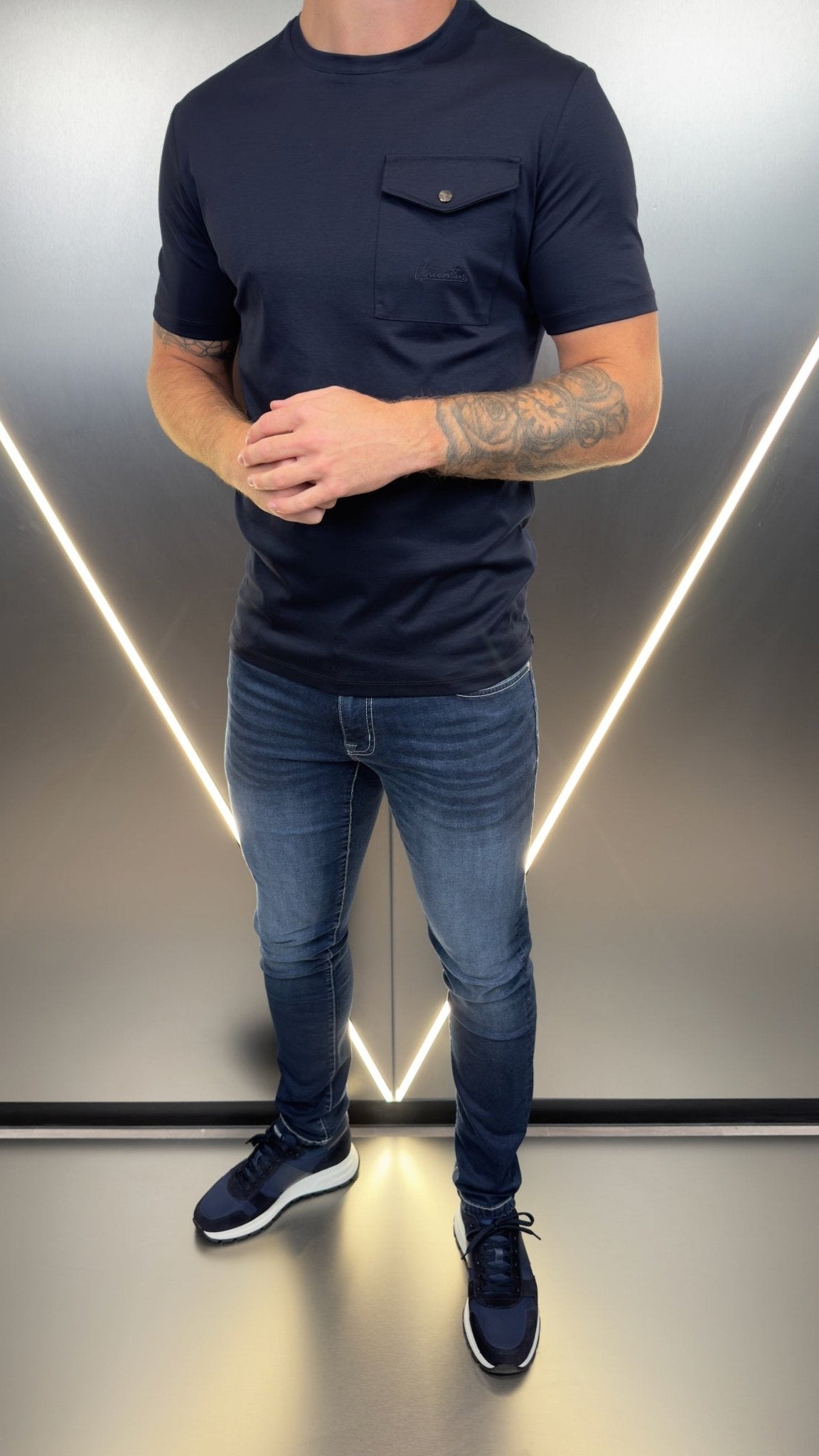 Luxury Mercerised Pocket Logo T-Shirt - Navy - Vincentius