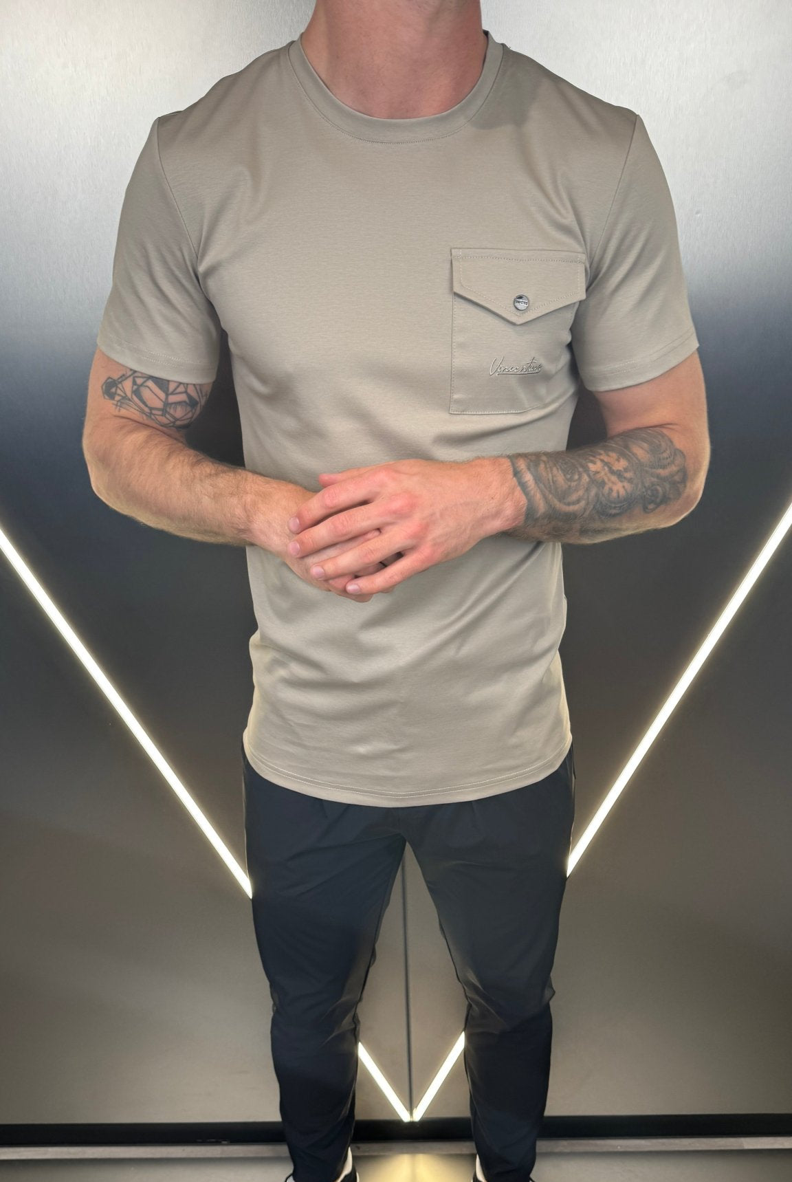 Luxury Mercerised Pocket Logo T-Shirt - Sand - Vincentius