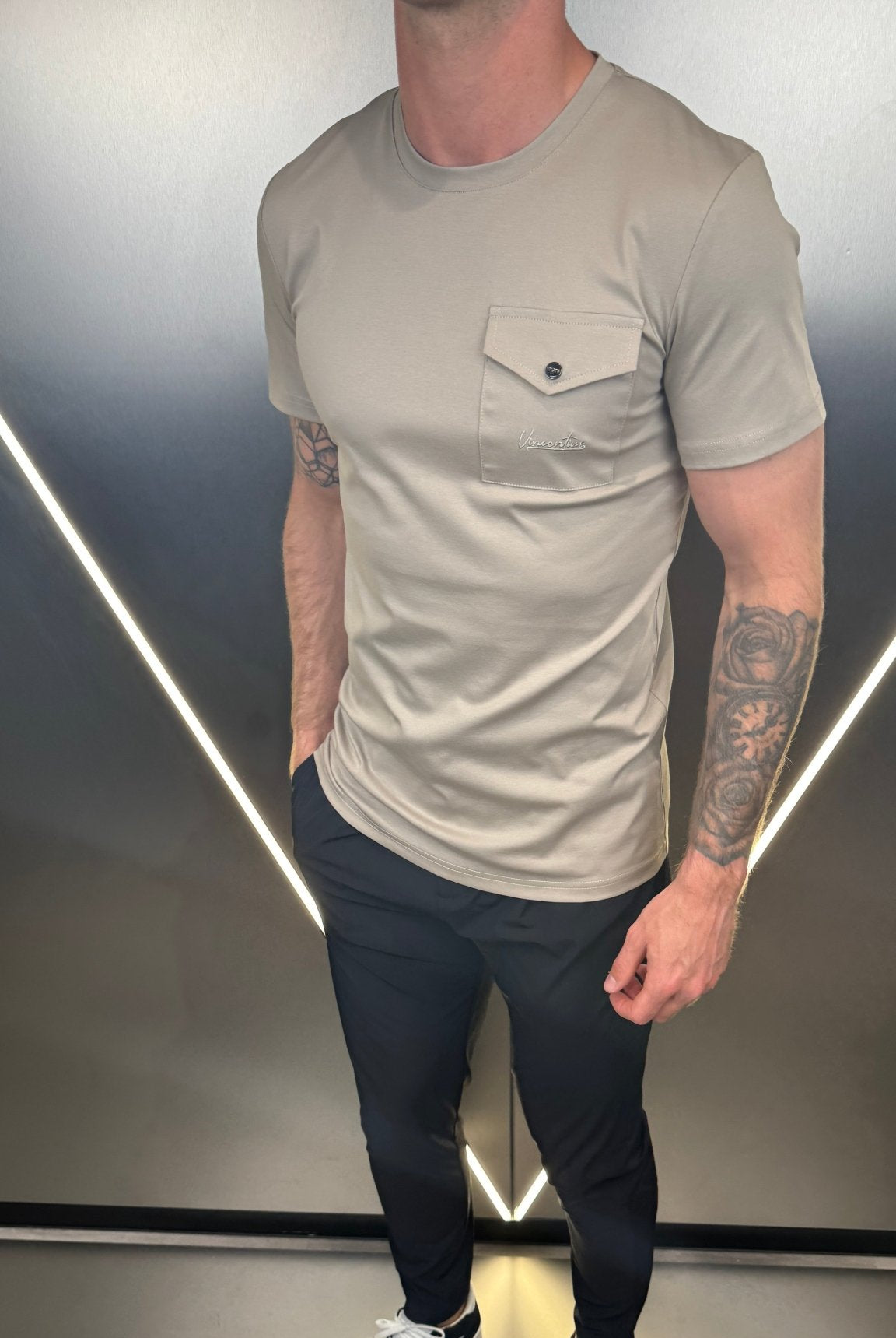 Luxury Mercerised Pocket Logo T-Shirt - Sand - Vincentius