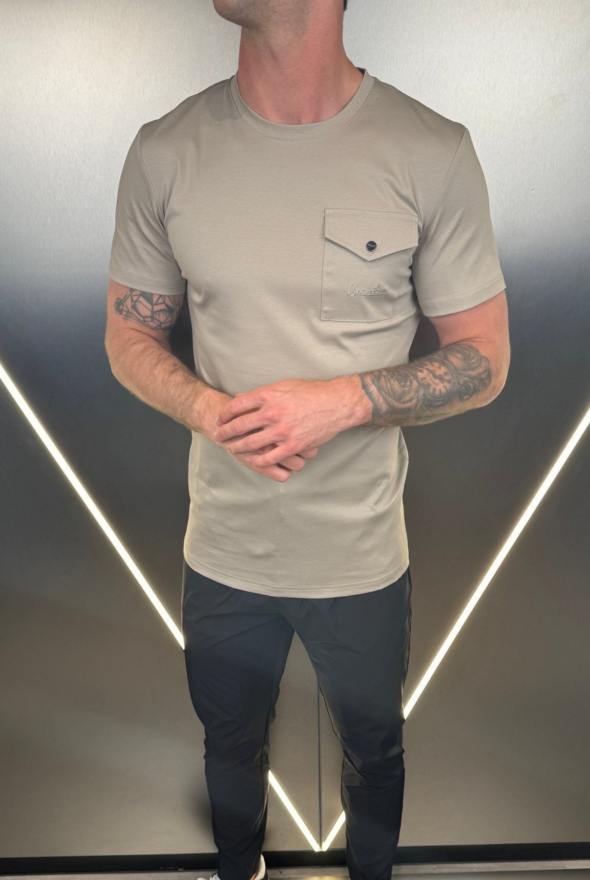 Luxury Mercerised Pocket Logo T-Shirt - Sand - Vincentius