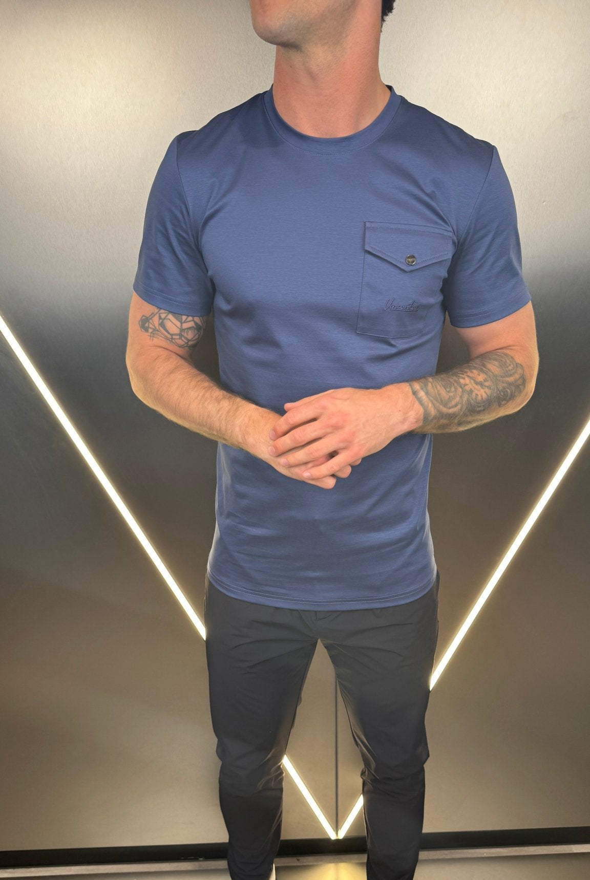 Luxury Mercerised Pocket Logo T-Shirt - Sapphire - Vincentius
