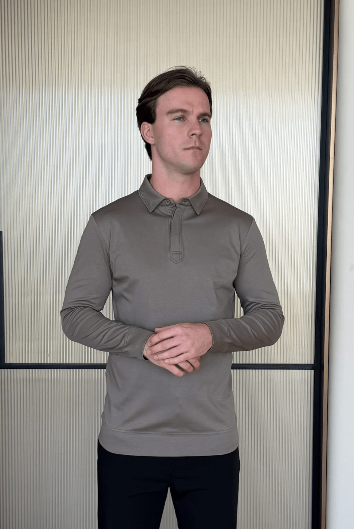 Mercerised Long Sleeve Polo T-Shirt - Mocha - Vincentius