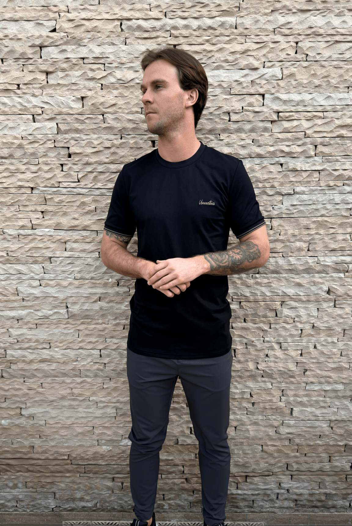 Signature Textured Cotton T-Shirt - Black - Vincentius
