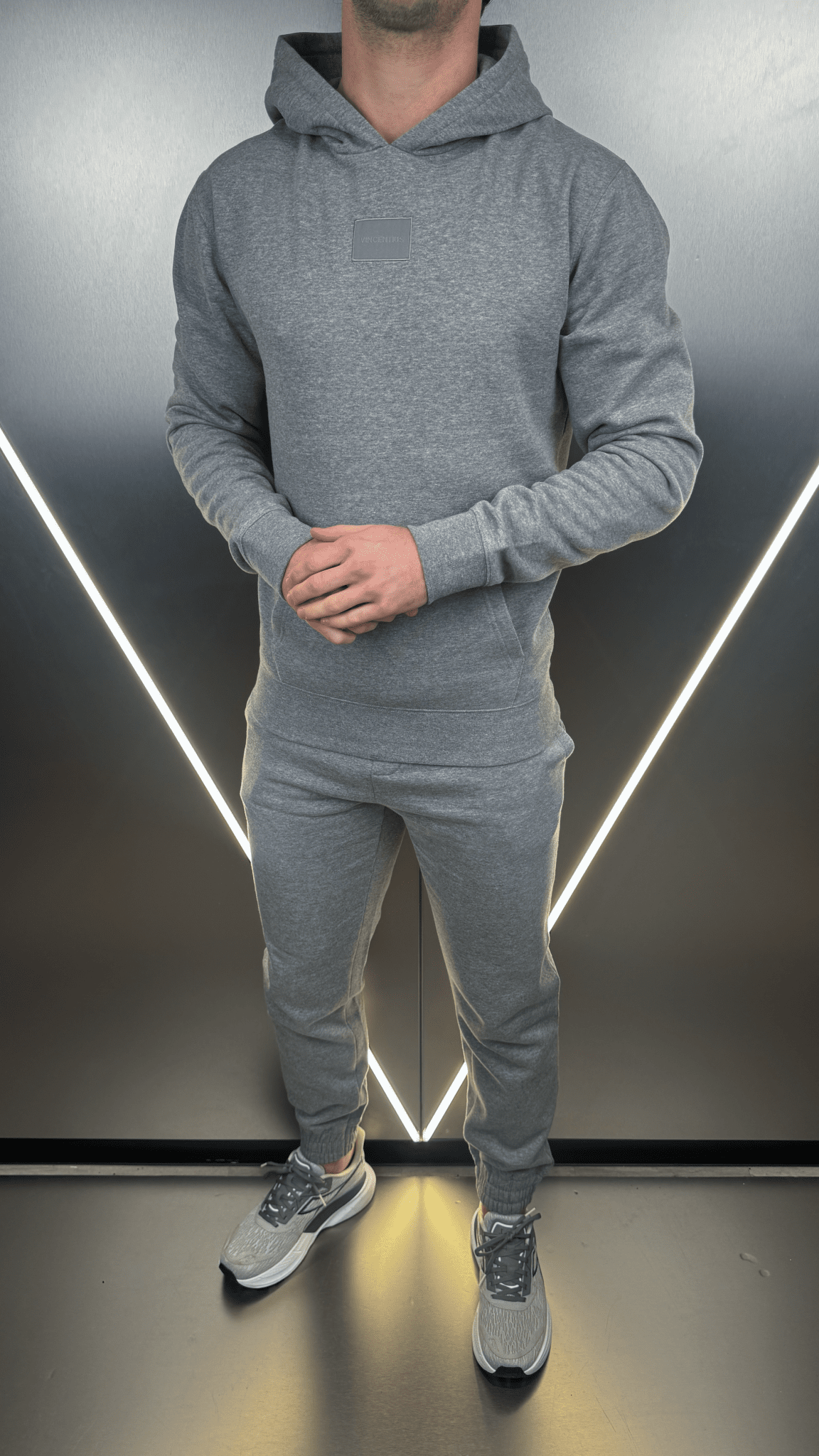 Tonal Badge Every Day Tracksuit - Grey Marl - Vincentius
