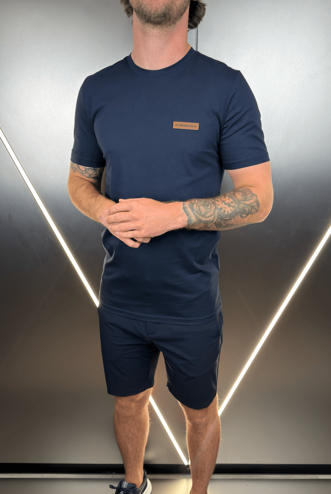 Vincentius Leather logo T-Shirt - Navy - Vincentius