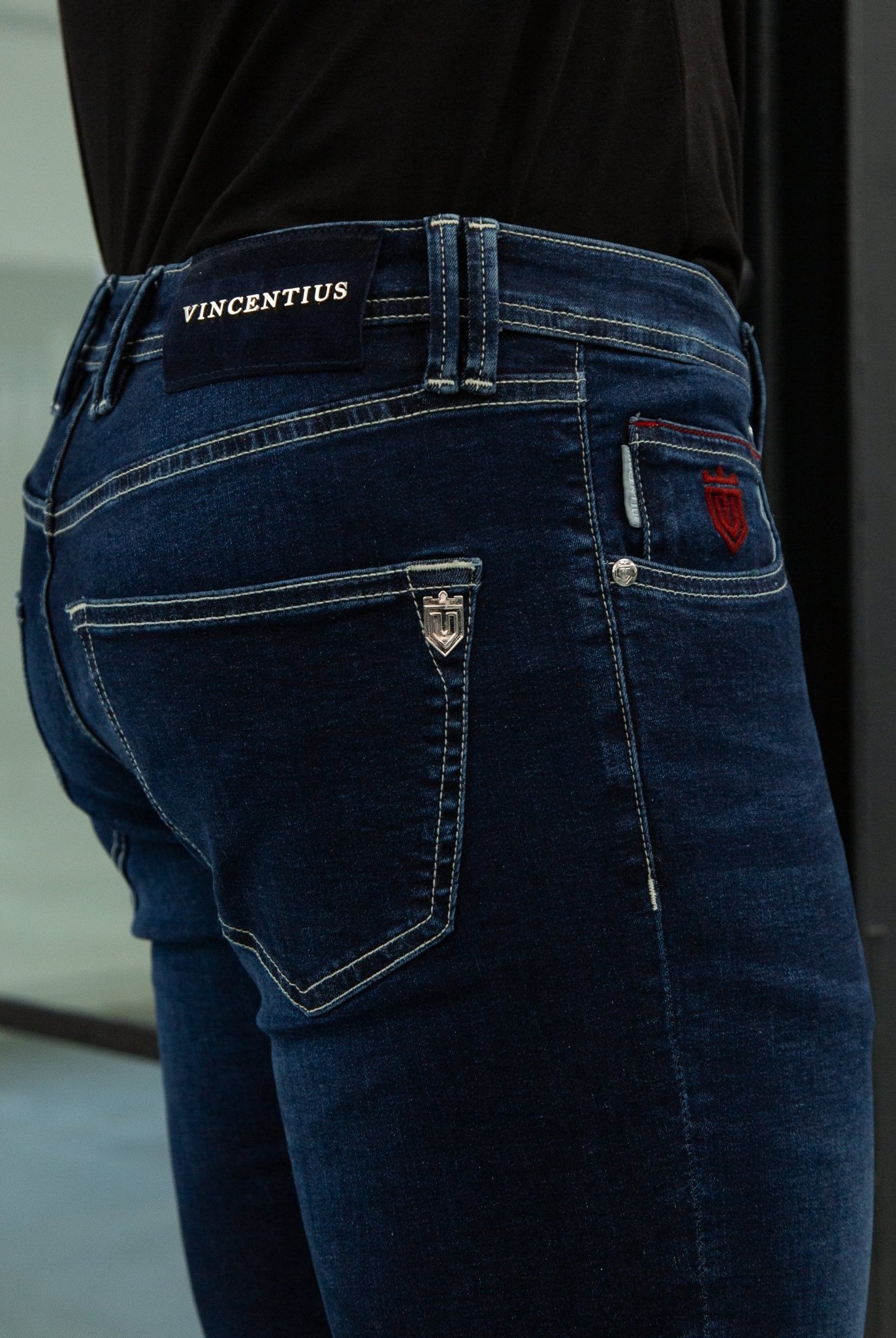 Luxury Edition Tailored Fit Jeans - Mid Blue/Navy Patch - Vincentius