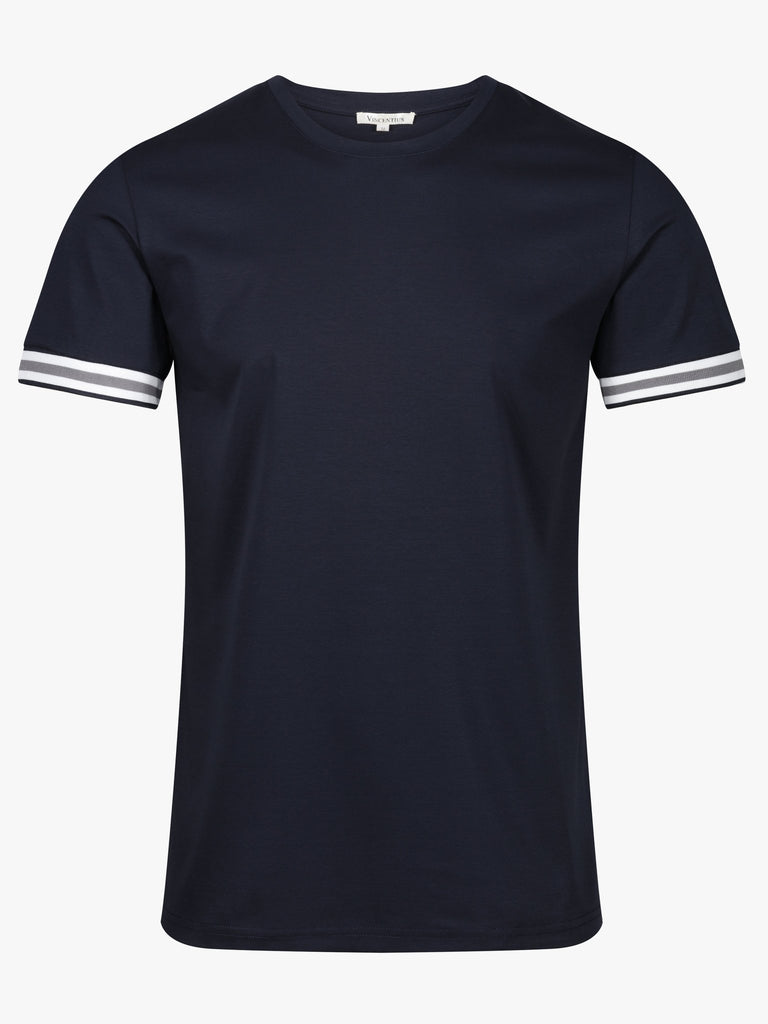 Luxury Ribbed Cuff T-Shirt - Navy - Vincentius