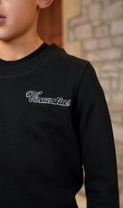 Boy's Loopback Script Crew Neck Tracksuit - Black - Vincentius