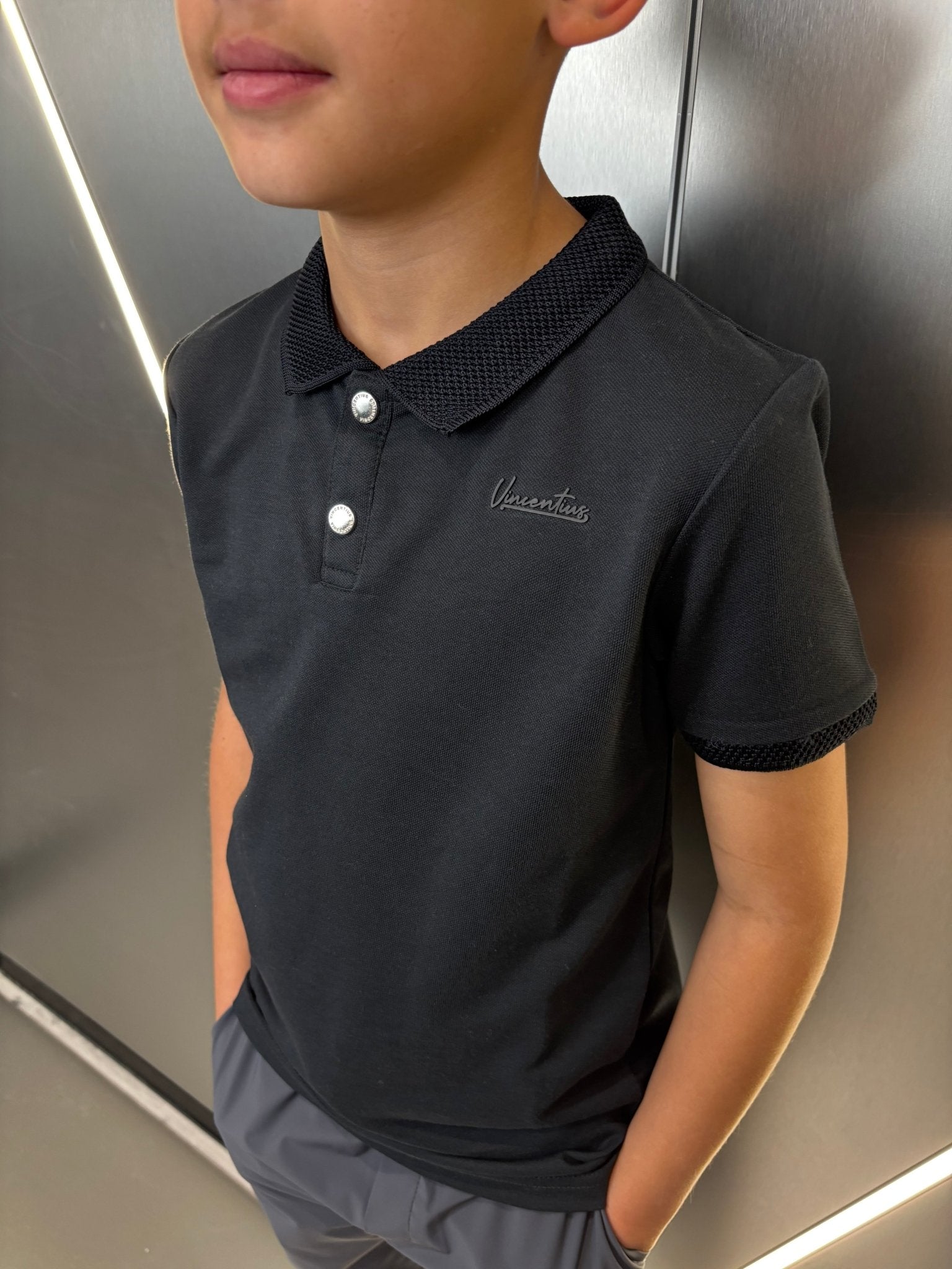 Boys Luxury Pique Logo Polo - Navy - Vincentius