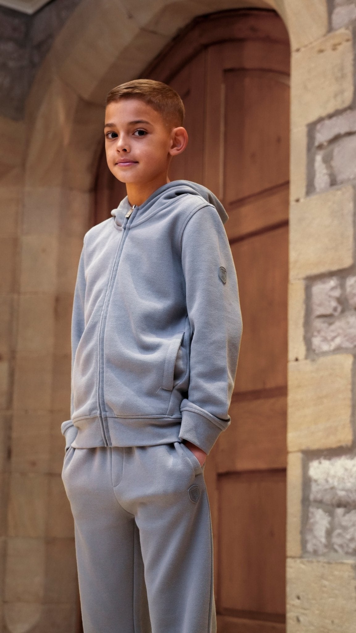 Boys Pique Zip Through Tracksuit - Nado Grey - Vincentius