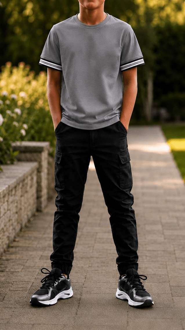 Boys Ribbed Cuff Ice Grey T Shirt - Vincentius