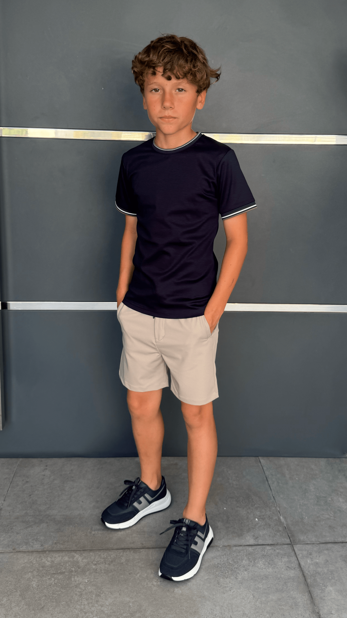 Boy's Striped Cuff T-Shirt - Navy - Vincentius