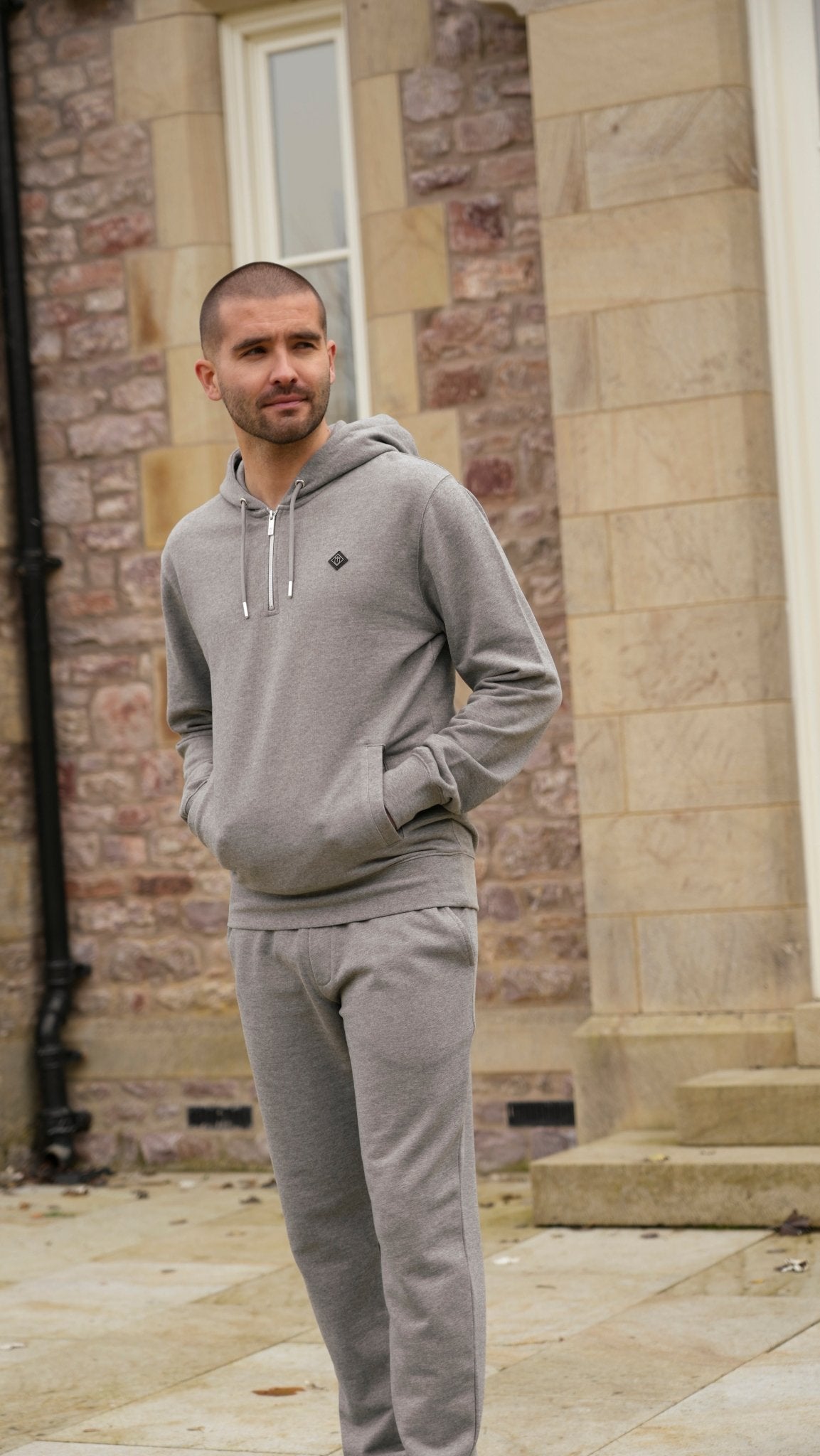 Loopback 1/4 Zip Hoodie - Grey Marl - Vincentius