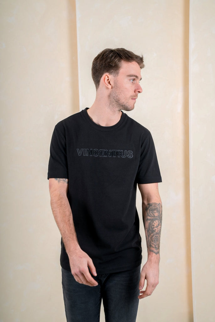 Luxury Double Embroidery T-Shirt - Black - Vincentius