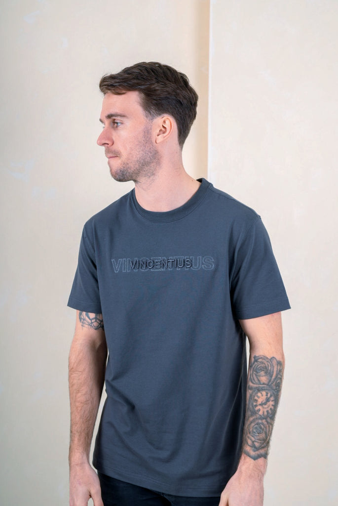 Luxury Double Embroidery T-Shirt - Charcoal - Vincentius