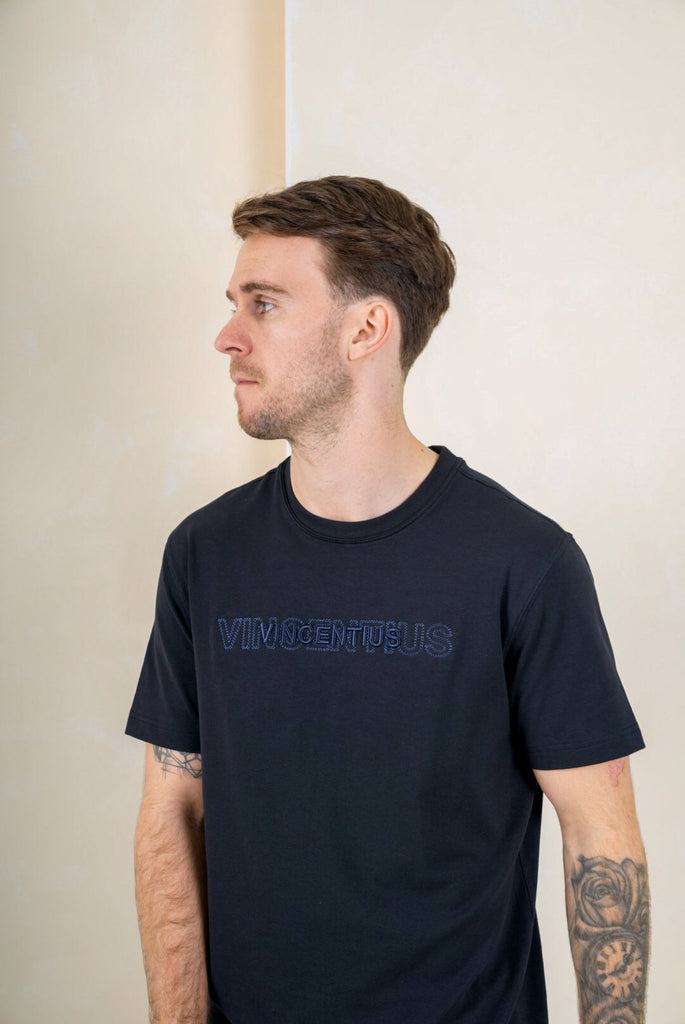 Luxury Double Embroidery T-Shirt - Navy - Vincentius