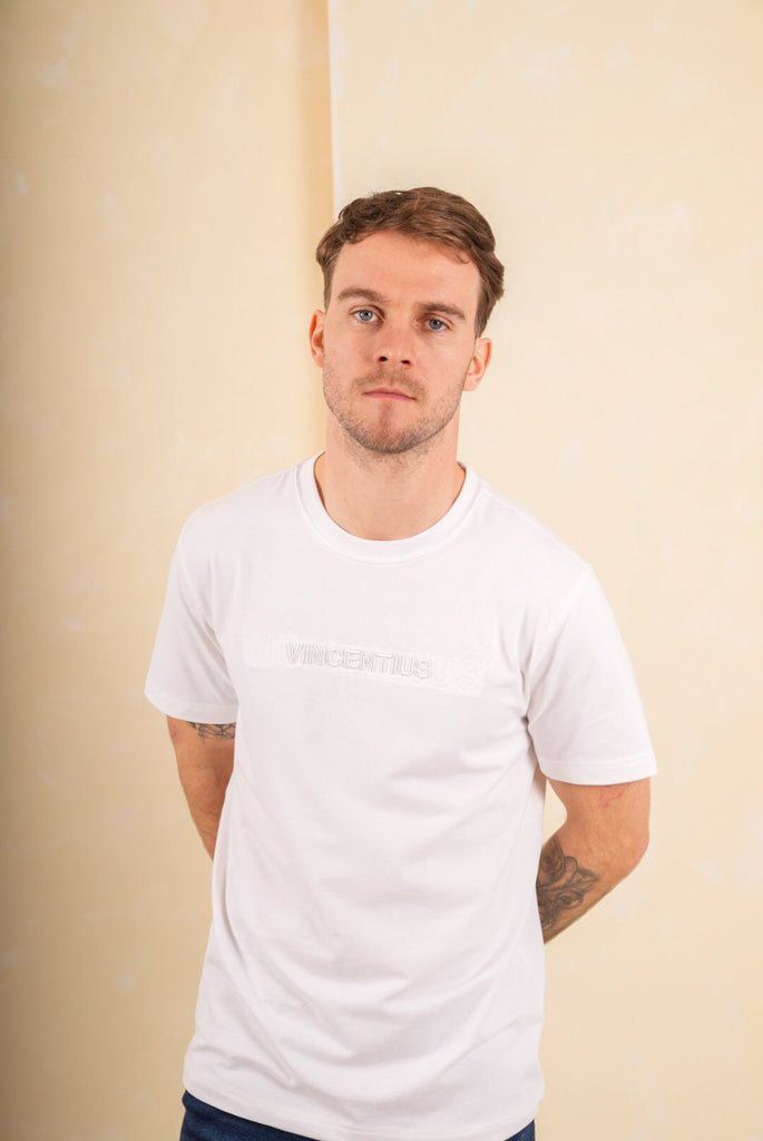 Luxury Double Embroidery T-Shirt - White - Vincentius