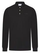 Luxury Long Sleeve Pique Logo Polo - Black - Vincentius