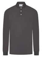 Luxury Long Sleeve Pique Logo Polo - Charcoal - Vincentius