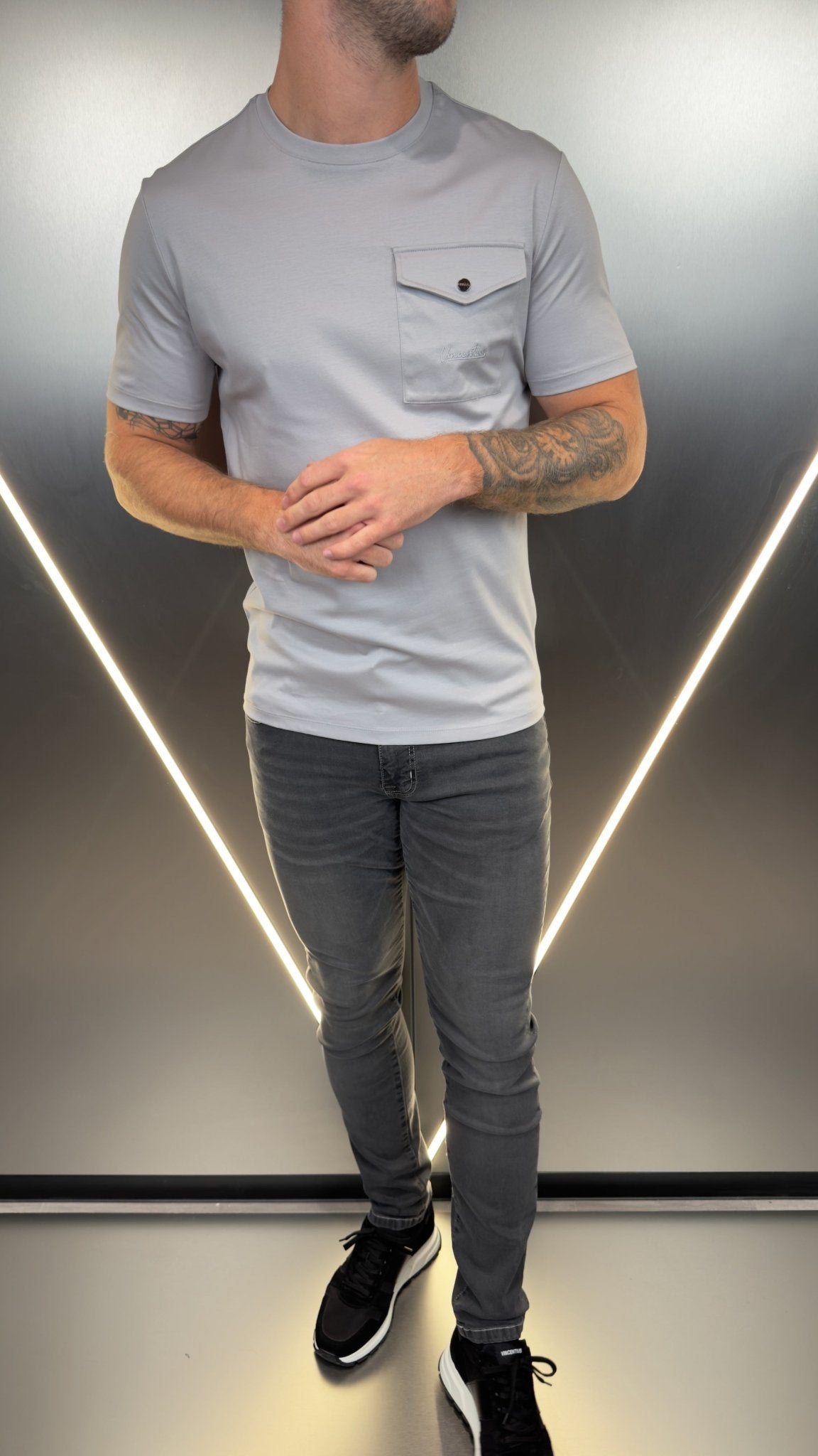 Luxury Mercerised Pocket Logo T-Shirt - Ice Grey - Vincentius