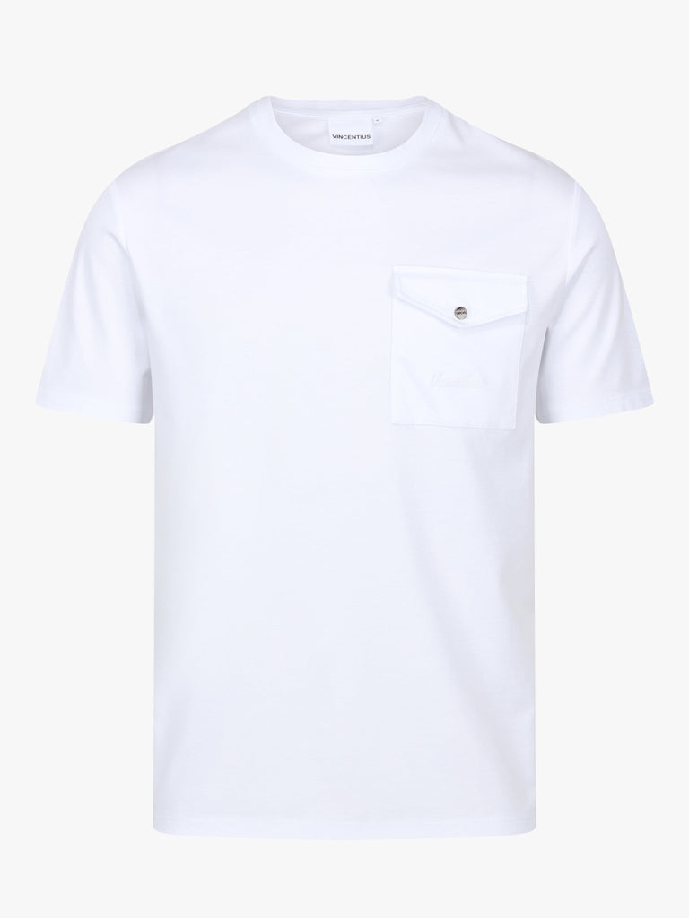 Luxury Mercerised Pocket Logo T-Shirt - White - Vincentius