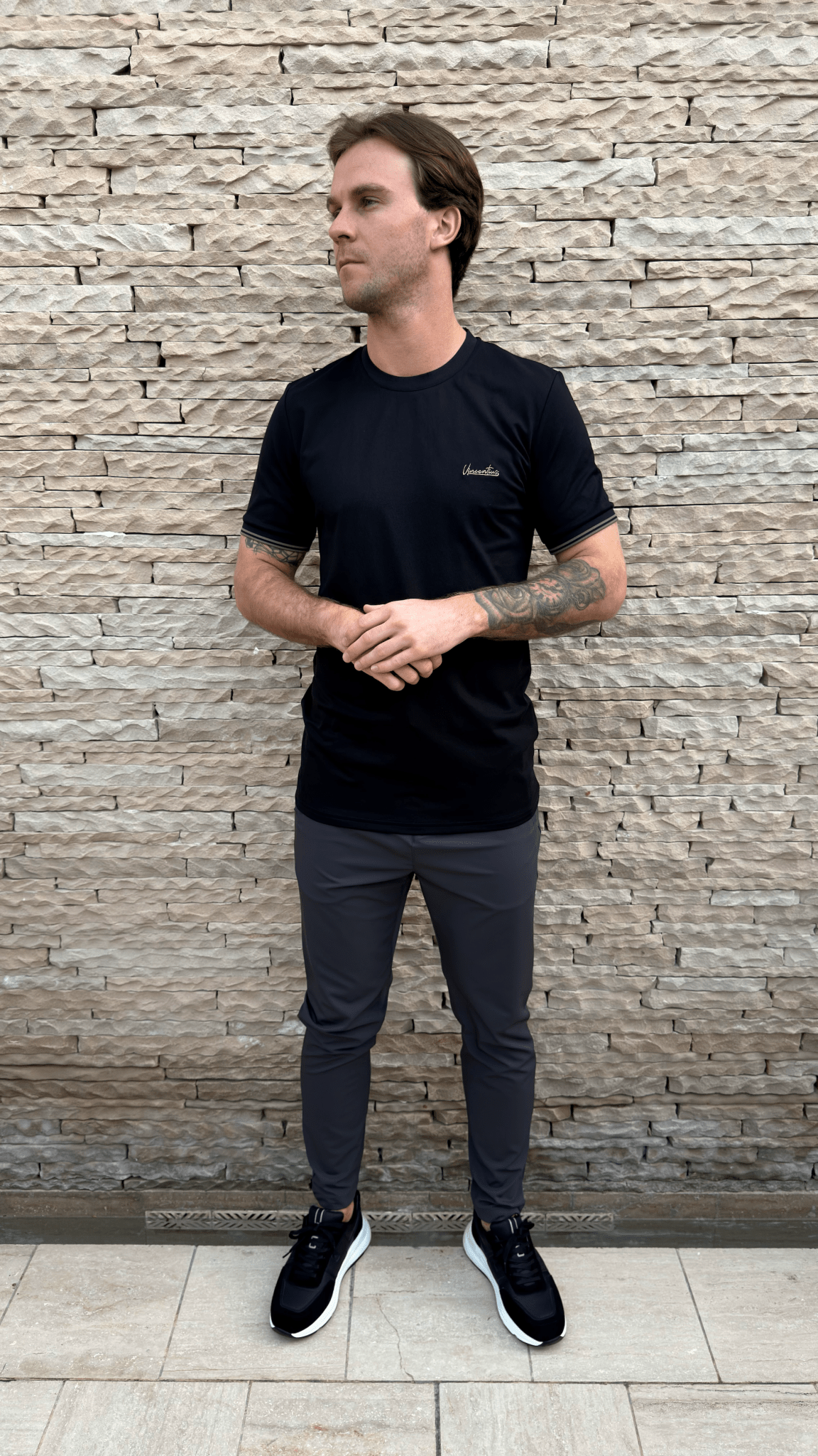 Signature Textured Cotton T-Shirt - Black - Vincentius