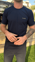 Signature Textured Cotton T-Shirt - Navy - Vincentius