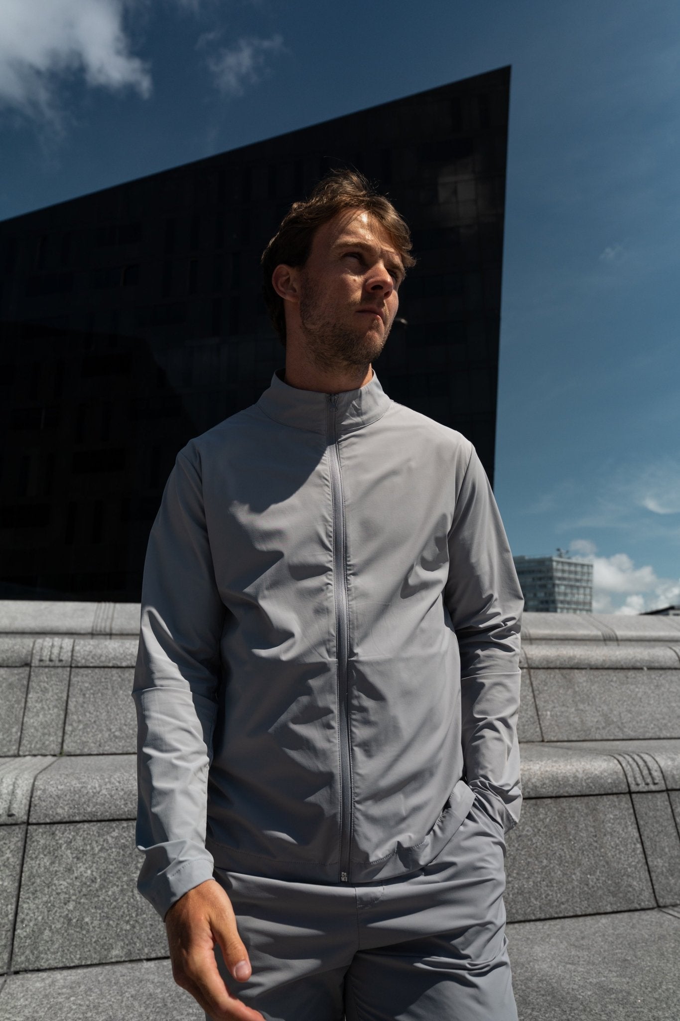 Transitional Mock Neck Jacket - Light Grey - Vincentius