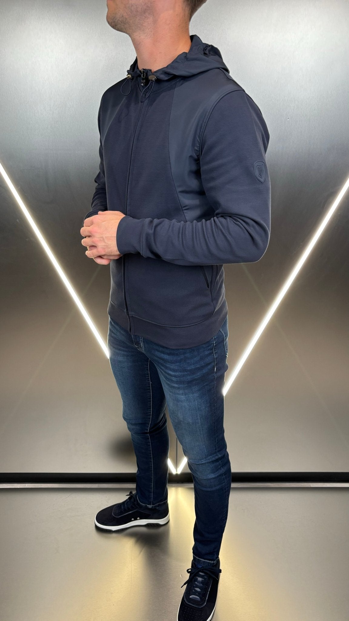 Zip Through Nylon Panel Jacket - Navy – Vincentius