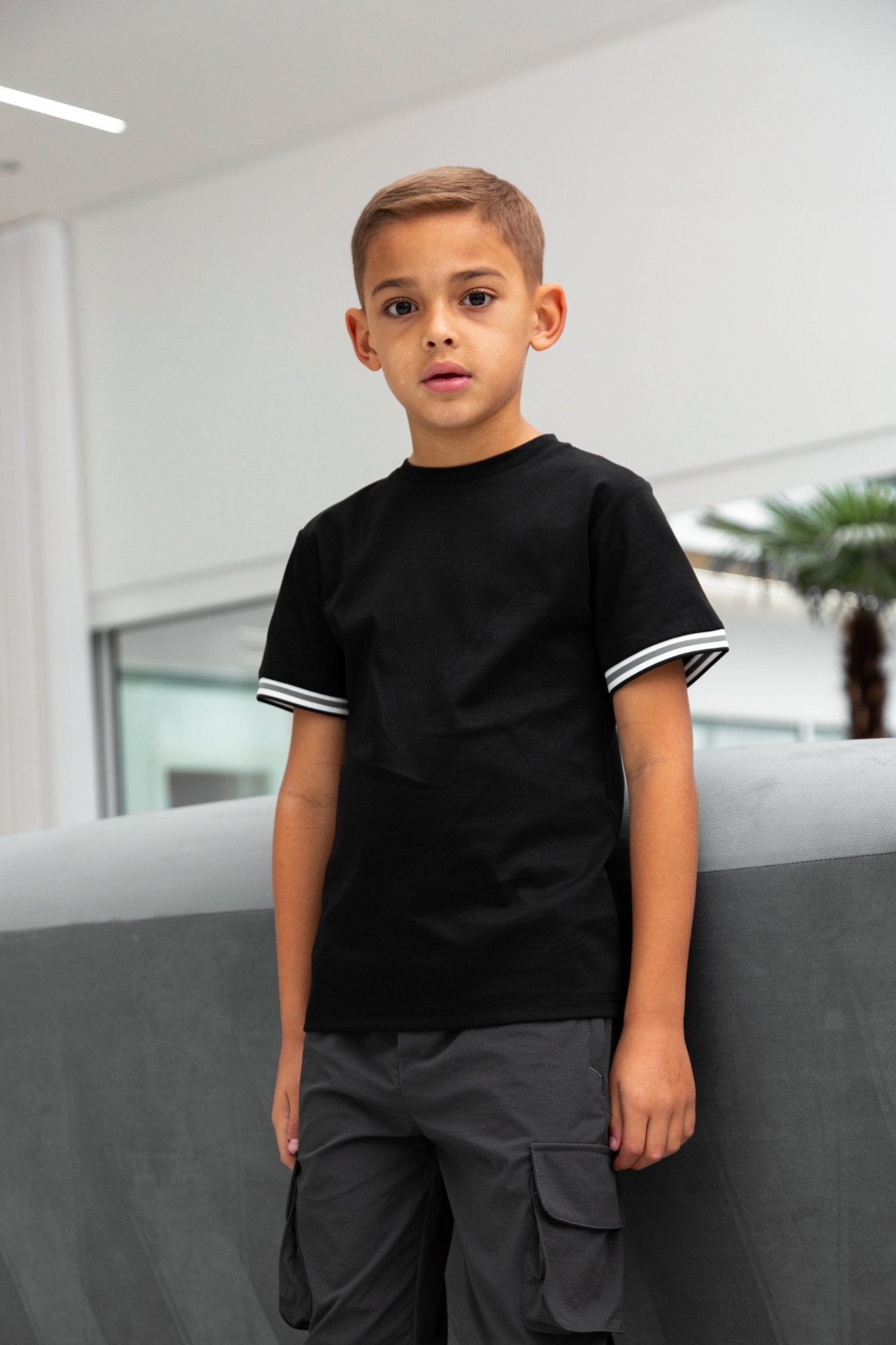 Boys Ribbed Cuff Black T Shirt - Vincentius