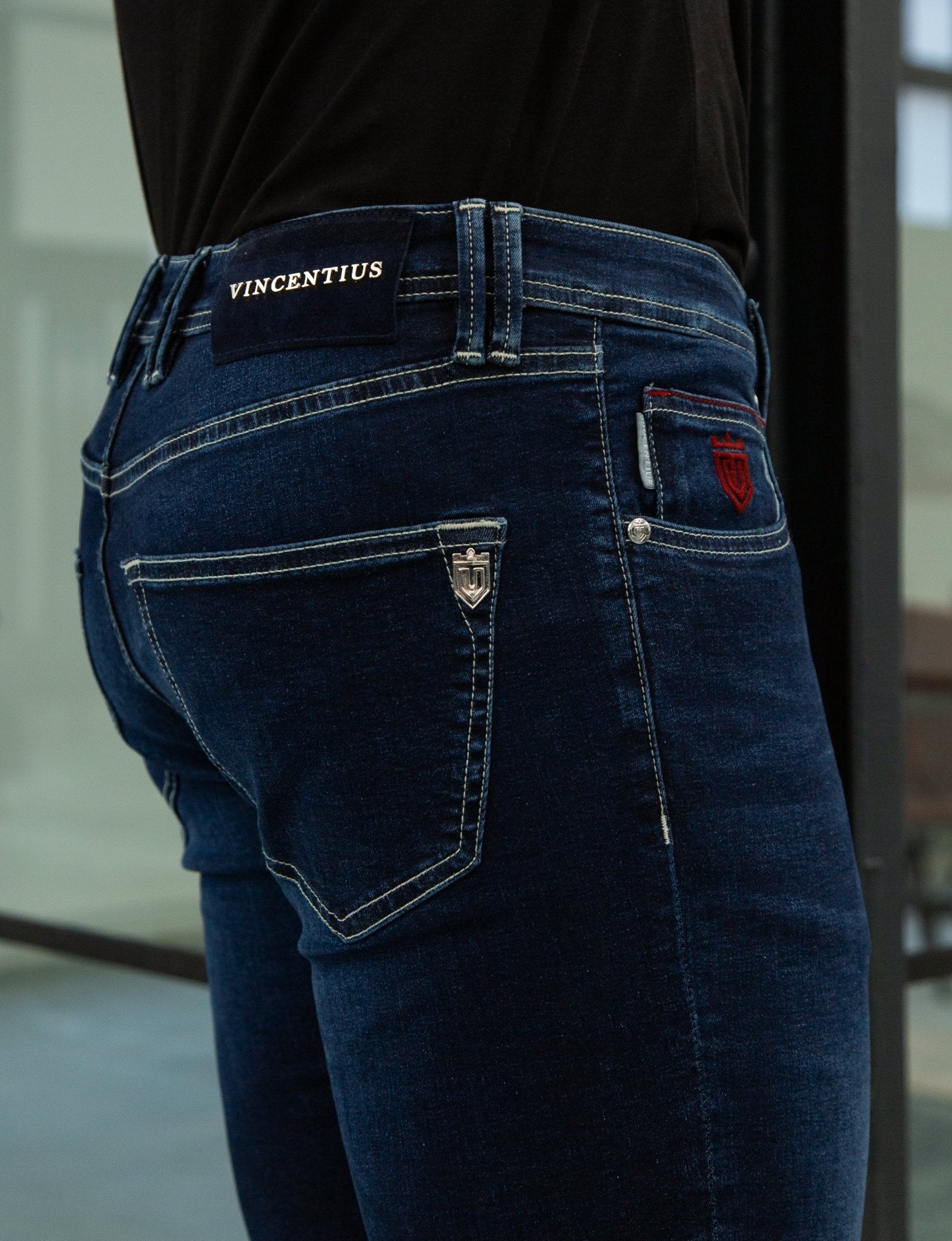 Luxury Edition Tailored Fit Jeans - Mid Blue/Navy Patch - Vincentius