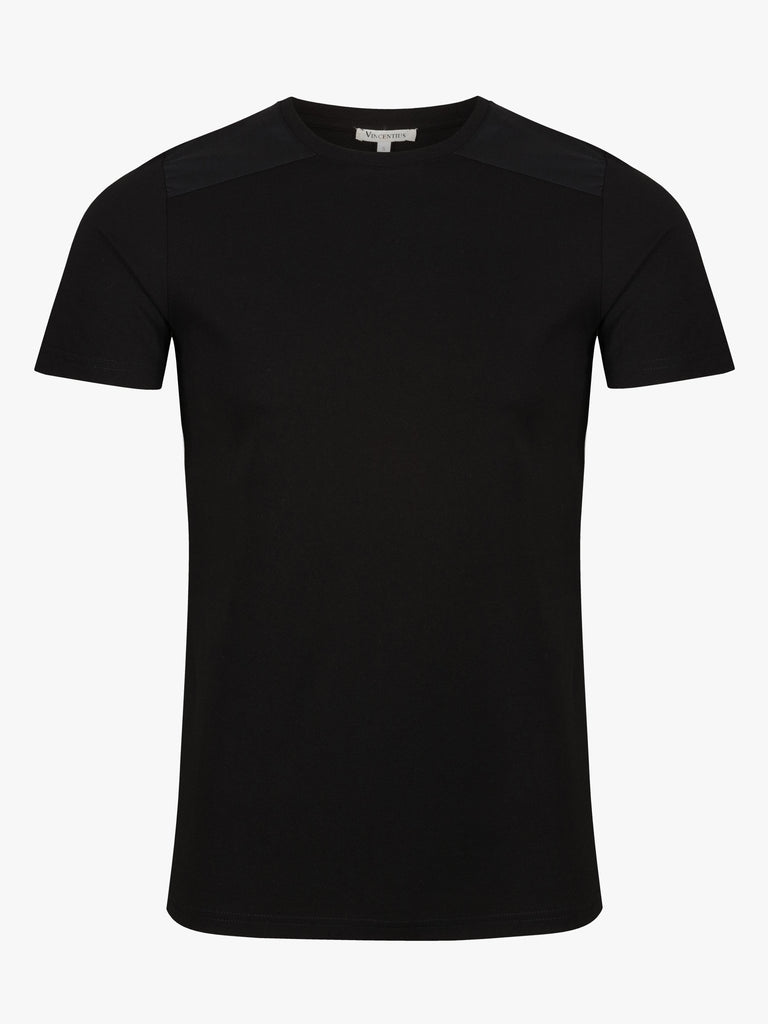 Mercerised Pique Panel T-Shirt - Black - Vincentius